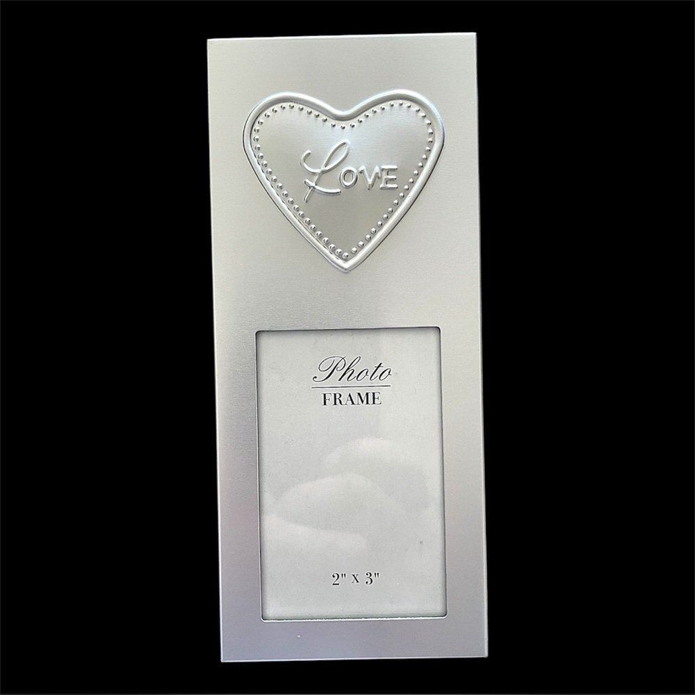 NEW Sweet Picture Frame Brushed Silvertone w/ Embossed Love Heart